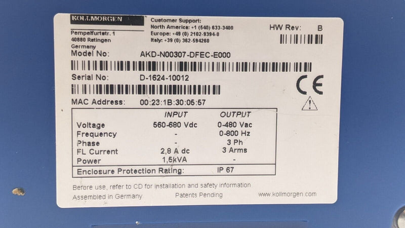 Kollmorgen AKD-N00307-DFEC-E000 Decentralized Servo Drive - Maverick Industrial Sales