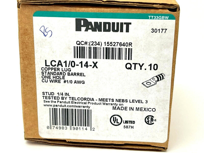 Panduit LCA1/0-14-X Copper Lug Standard Barrel One Hole