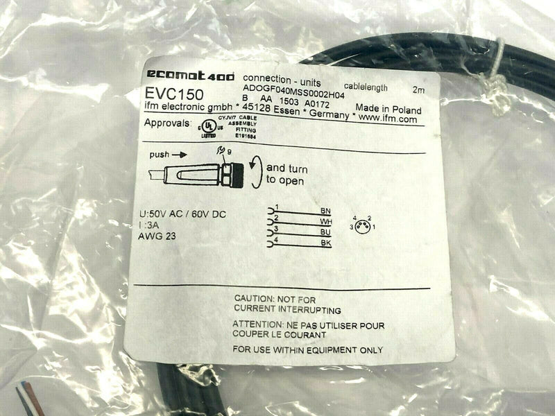 ifm EVC150 Single-Ended M8 Cordset 2 Meter ADOGF040MSS0002H04 - Maverick Industrial Sales