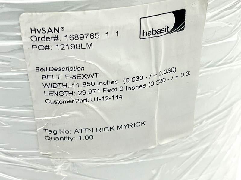 Habasit F-8EXWT Flexproof Endless Conveyor Belt 11.85" Width 23.971' Length - Maverick Industrial Sales