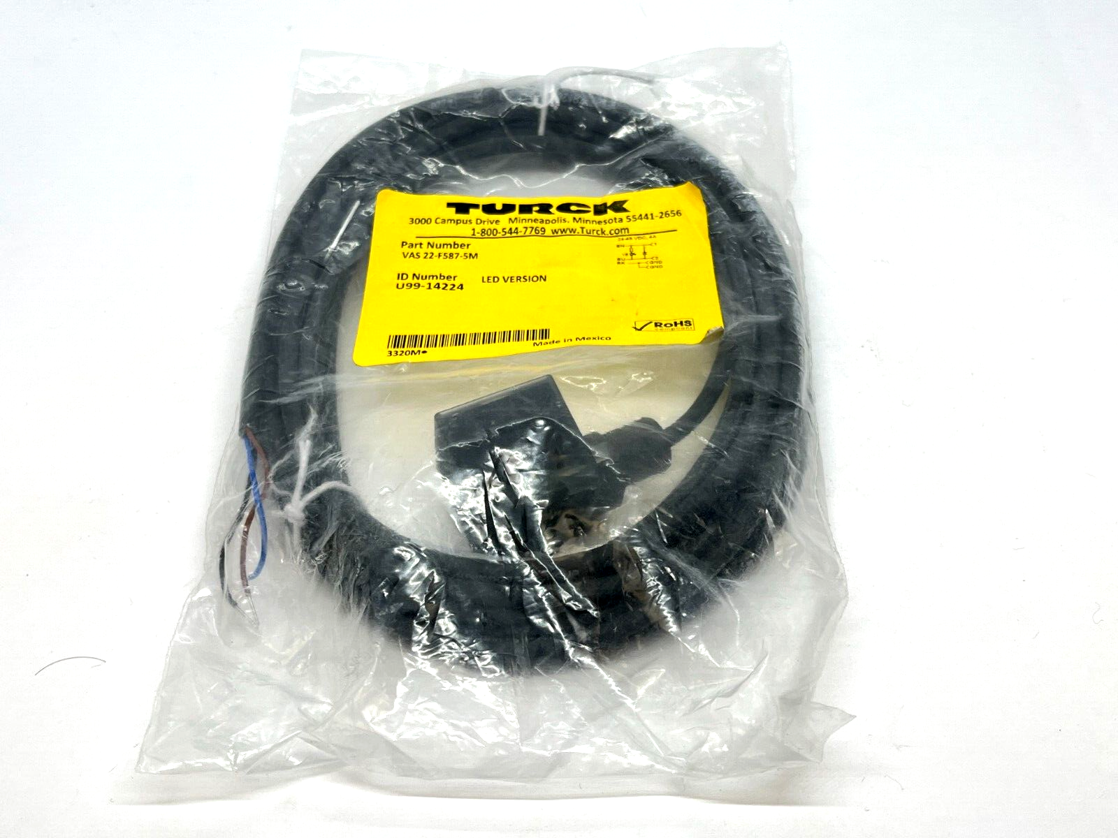 Turck VAS 22-F587-5M Valve Plug Cordset Form A LED Version 5m Length U99-14224 - Maverick Industrial Sales