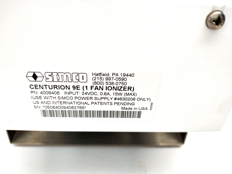 Simco 4009408 CenturION 9E Single Fan Ionizing Air Blower 24VDC 0.6A 15W - Maverick Industrial Sales