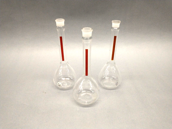 Kimble 28013-100 KIMAX 100mL Class A Volumetric Flask w/ Red Stripe LOT OF 3 - Maverick Industrial Sales