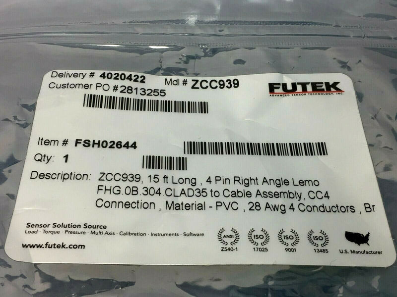Futek FSH02644 Cable Assembly 15ft Length ZCC939 - Maverick Industrial Sales