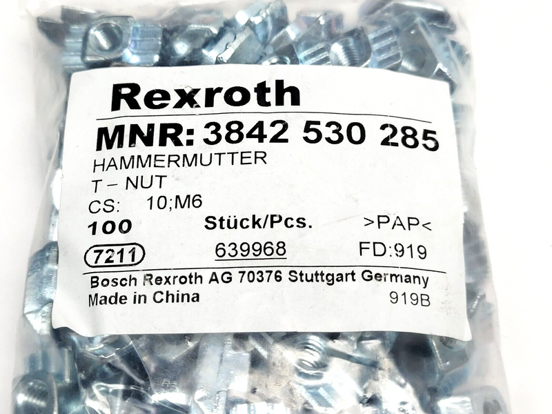 Rexroth 3842530285 T-Nut 10mm M6 LOT OF 100 - Maverick Industrial Sales