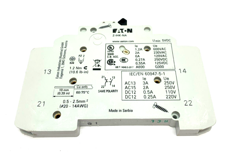 Eaton Z-IHK-NA Auxiliary Contact Switch Module BT69F - Maverick Industrial Sales