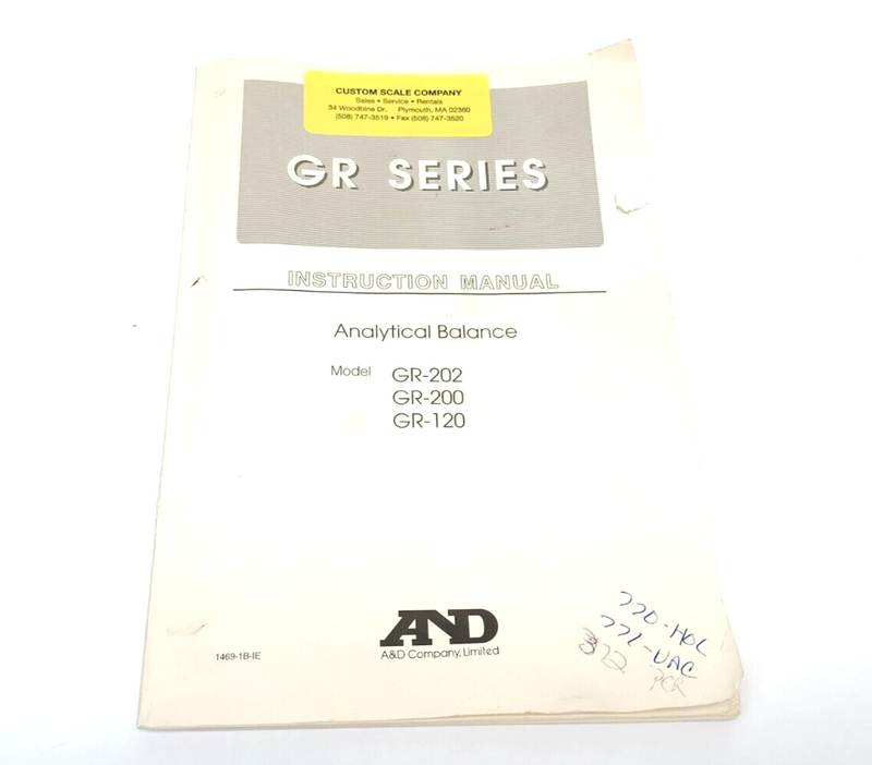 A&D Company 1469-1B-IE GR Series Analytical Balance Manual, GR-202 GR-200 GR-120 - Maverick Industrial Sales