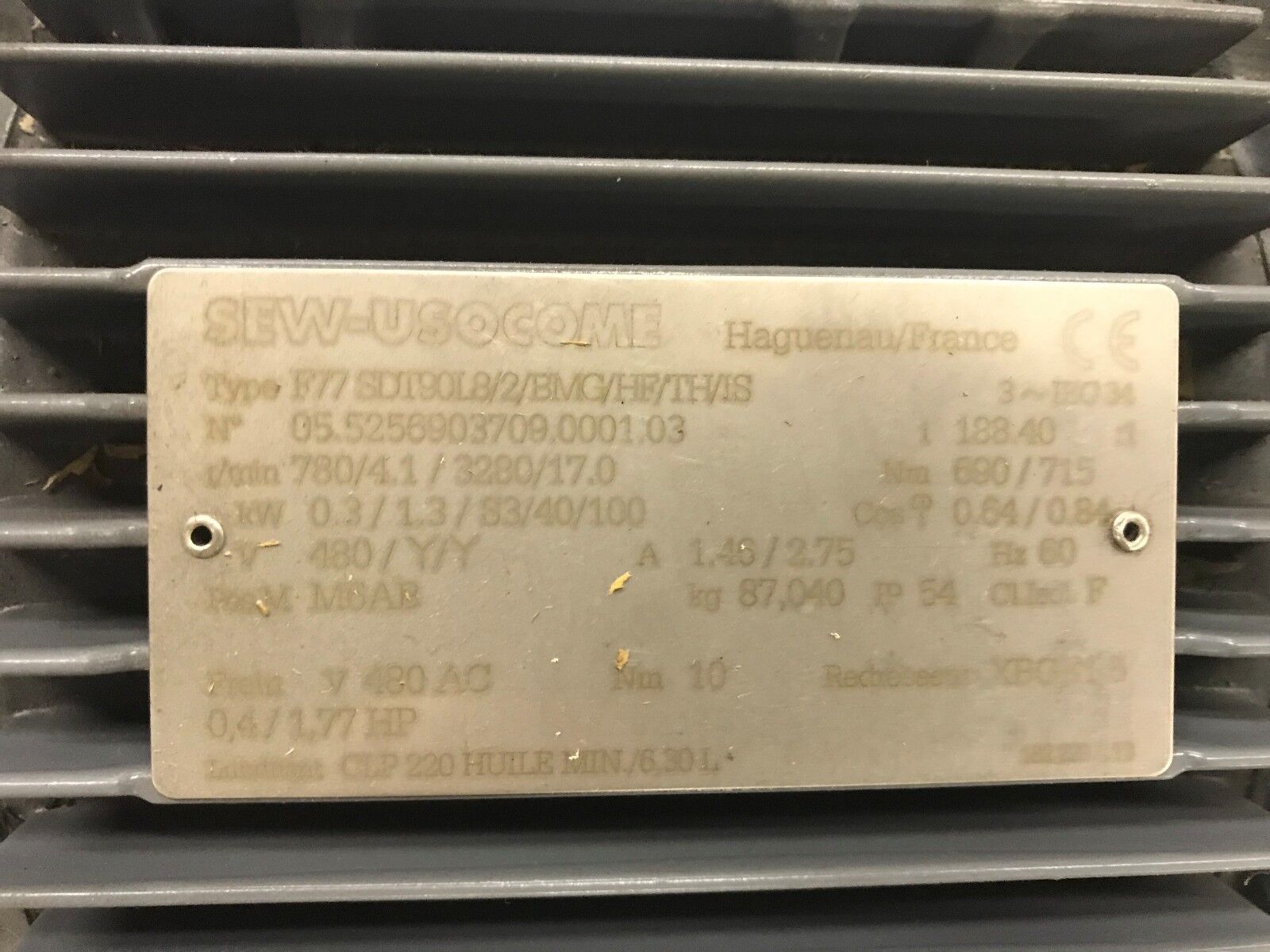 SEW-USOCOME F77 SDT90L8/2/BMG/HF/TH/IS Electric Motor & Reducer Drive 1.77HP - Maverick Industrial Sales