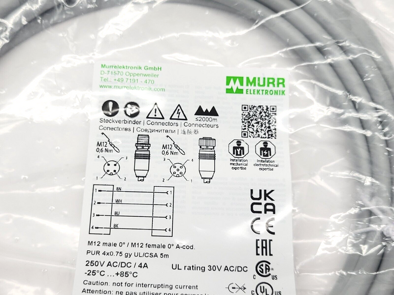 Murr Elektronik 7000-40021-8620500 Cordset M12 Male to Female Straight 5m - Maverick Industrial Sales