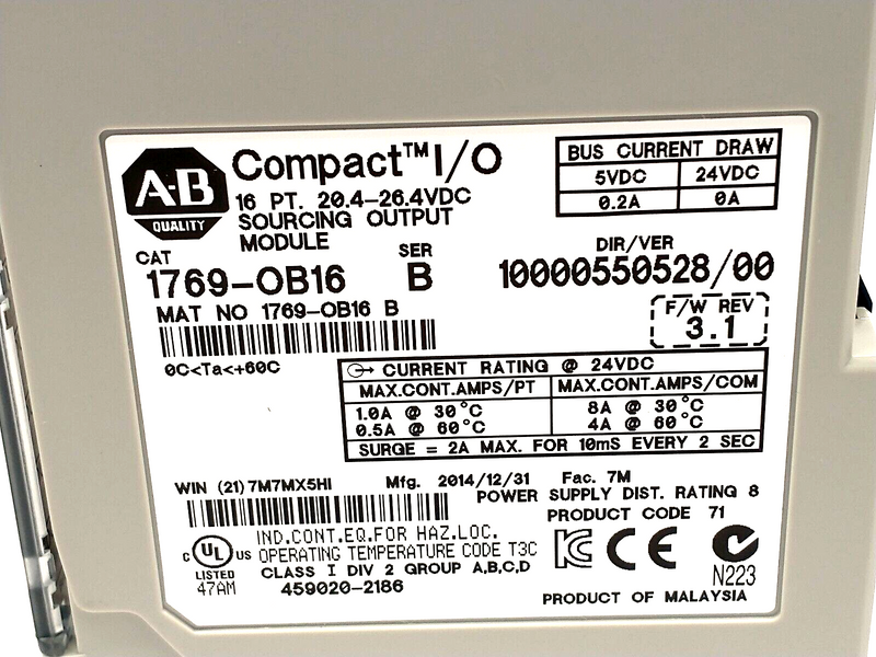 Allen Bradley 1769-OB16 Ser. B CompactLogix 16-Point DC Digital Output Module - Maverick Industrial Sales