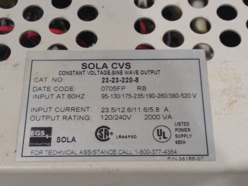 EGS Sola CVS 23-23-220-8 Constant Voltage Sine Wave Output Power Supply 2000 VA - Maverick Industrial Sales