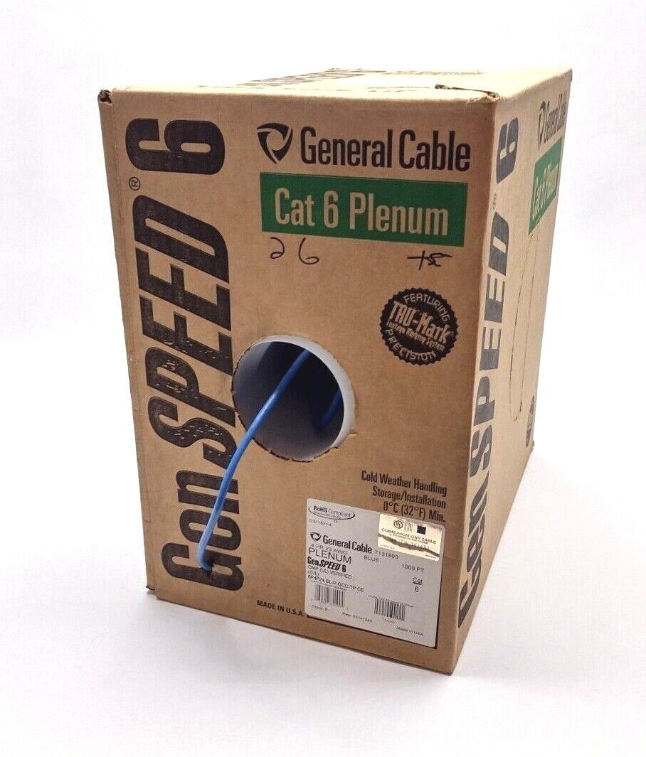 General Cable 6P4P24-BL-P-GCC-TP-CE GenSpeed 6 Plenum CAT 6 Cable 464ft Length - New – Open box - Maverick Industrial Sales