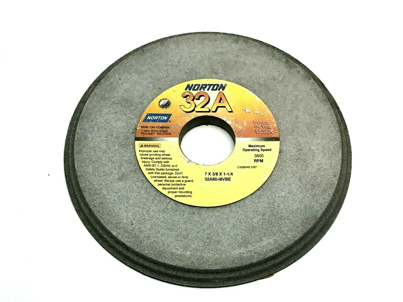 Norton 32A80-I8VBE Grinding Wheels 1-1/4" Bore 3600 RPM LOT OF 5 - Maverick Industrial Sales