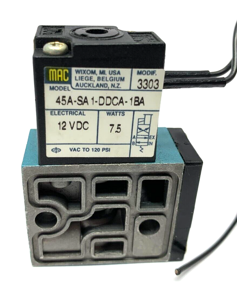 Mac Valves 45A-SA1-DDCA-1BA Solenoid Valve 2-Port 12VDC 7.5W - Maverick Industrial Sales