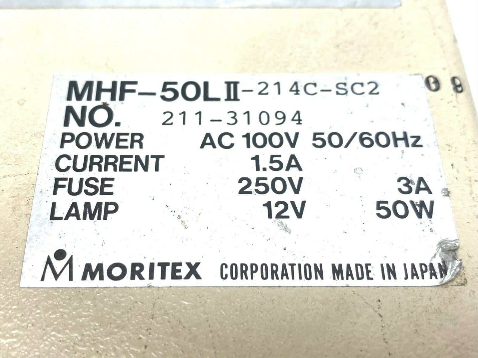 Moritex MHF-50L II Light Source - Maverick Industrial Sales