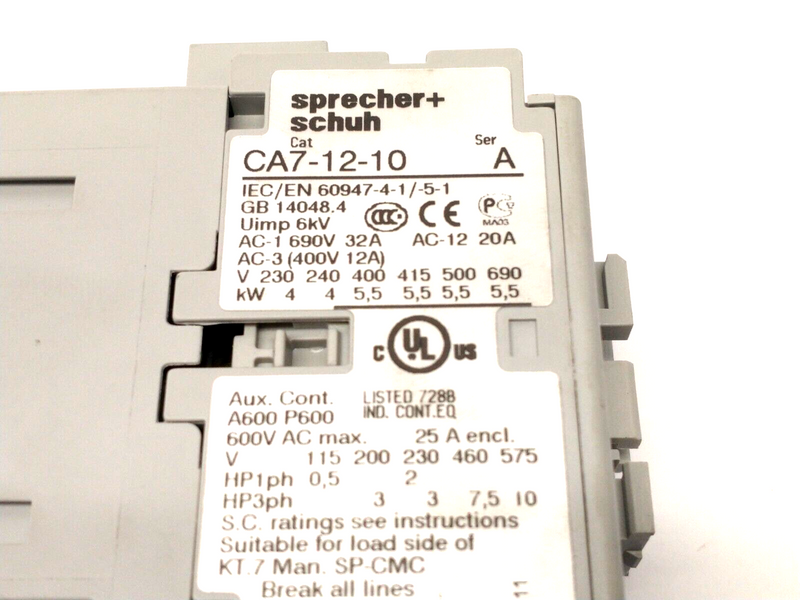 Sprecher+Schuh CA7-12-10 Ser. A Contactor 3P 120VAC - Maverick Industrial Sales