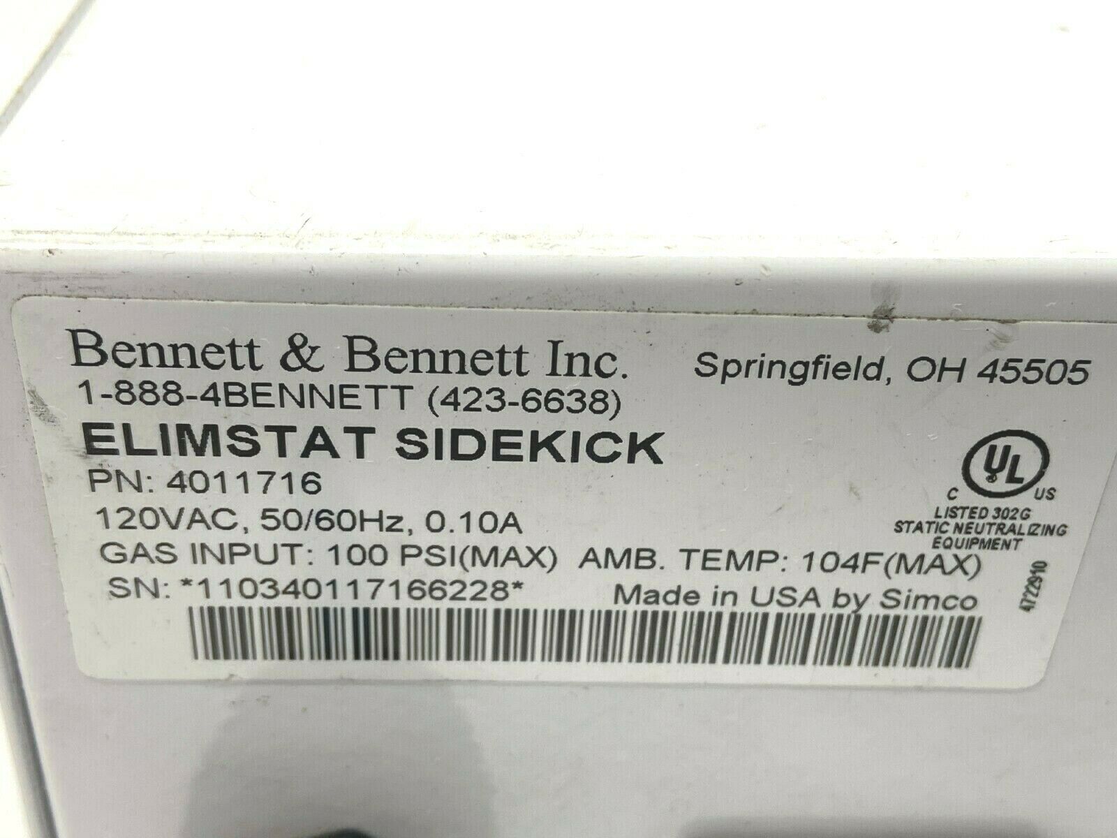 Bennett & Bennett 4011716 Elimistat Sidekick Ionizing Gun 120VAC 100PSI - Maverick Industrial Sales