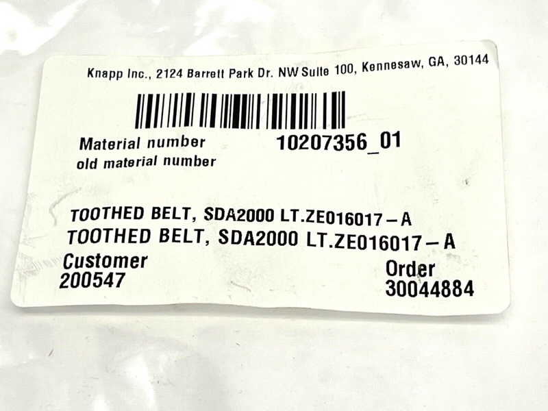 Knapp 10207356_01 Toothed Belt SDA2000 LT.ZE016017-A LOT OF 10 - Maverick Industrial Sales