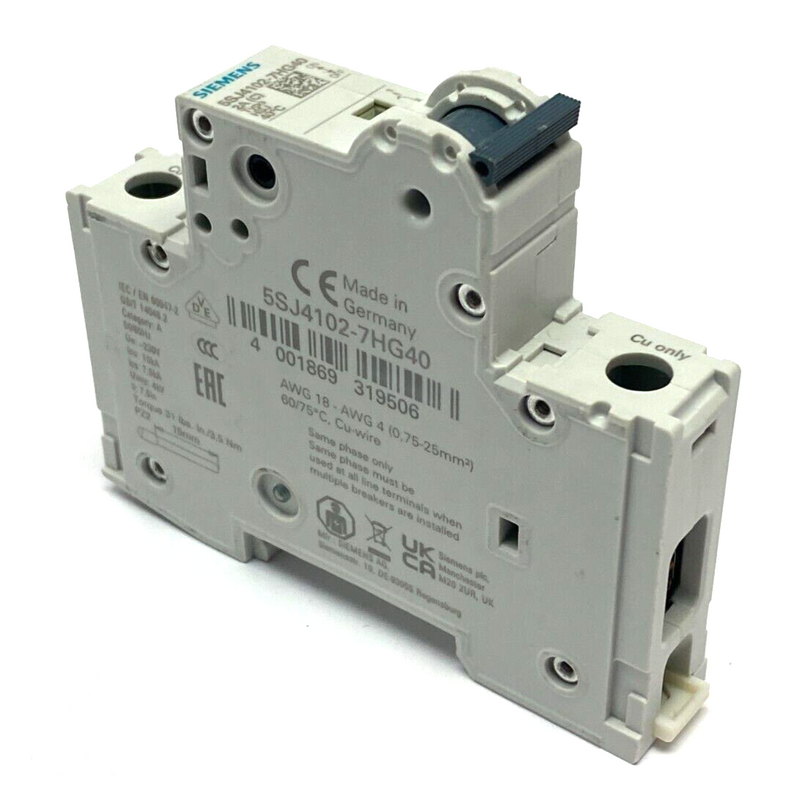 Siemens 5SJ4102-7HG40 Miniature Circuit Breaker 240V 1-Pole 2A LOT OF 2 - Maverick Industrial Sales