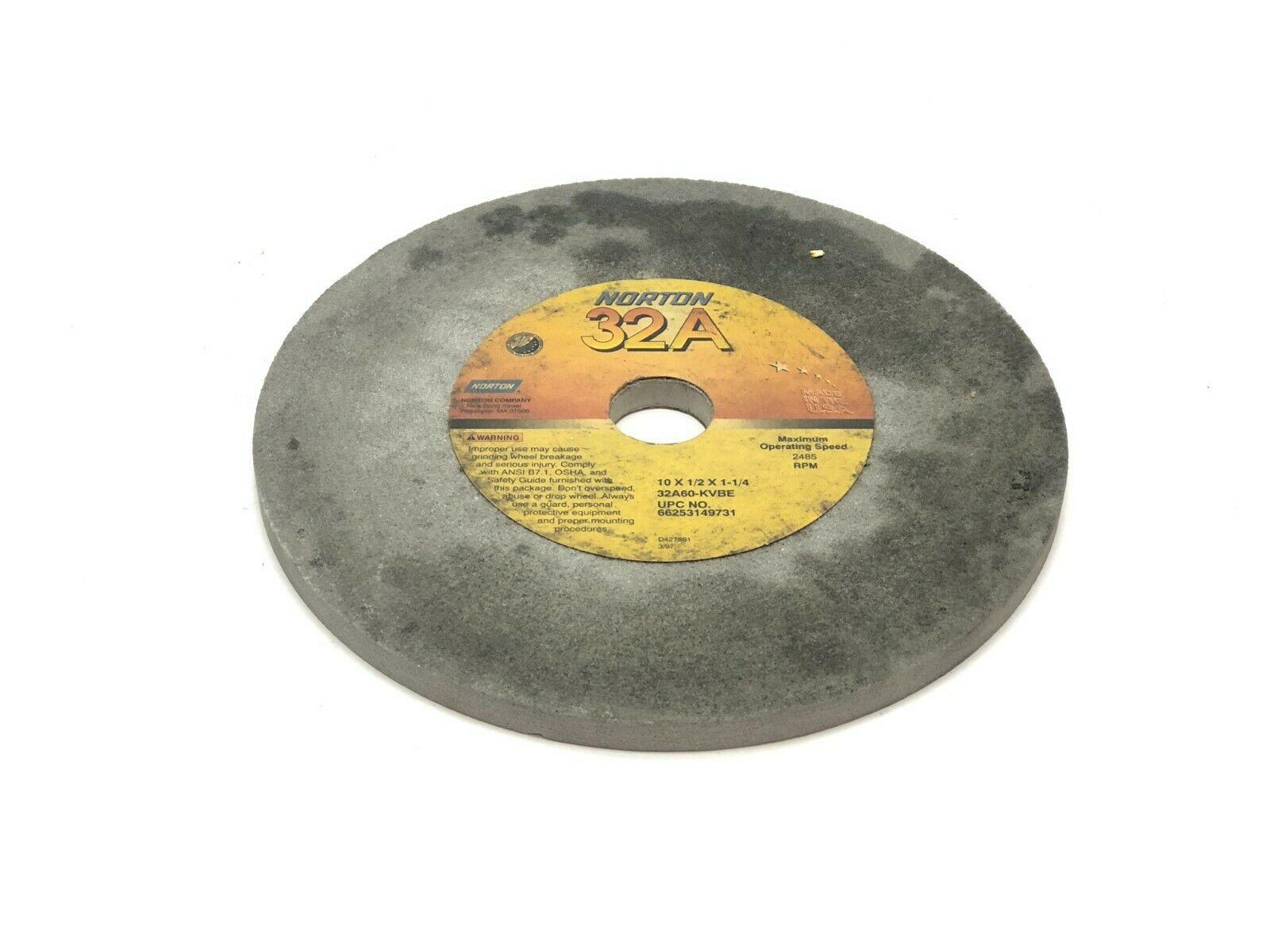 Norton 32A60-KVBE Grinding Wheel 1-1/4" Bore 2485 RPM - Maverick Industrial Sales