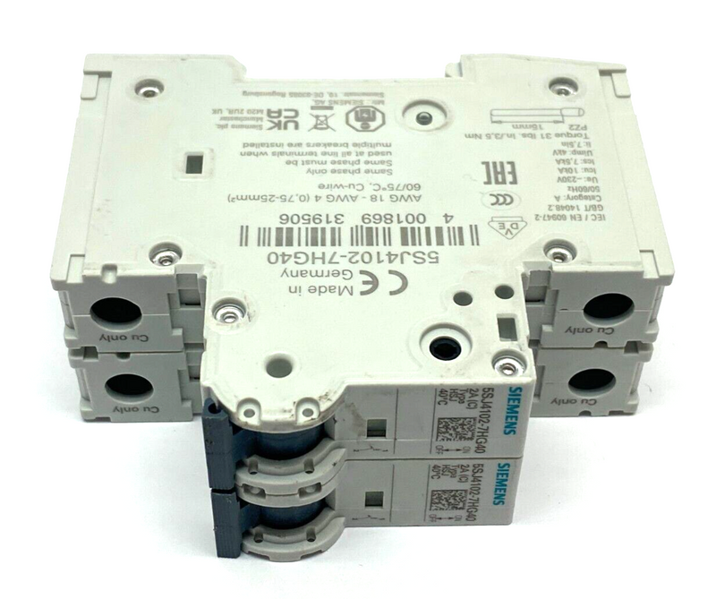 Siemens 5SJ4102-7HG40 Miniature Circuit Breaker 240V 1-Pole 2A LOT OF 2 - Maverick Industrial Sales