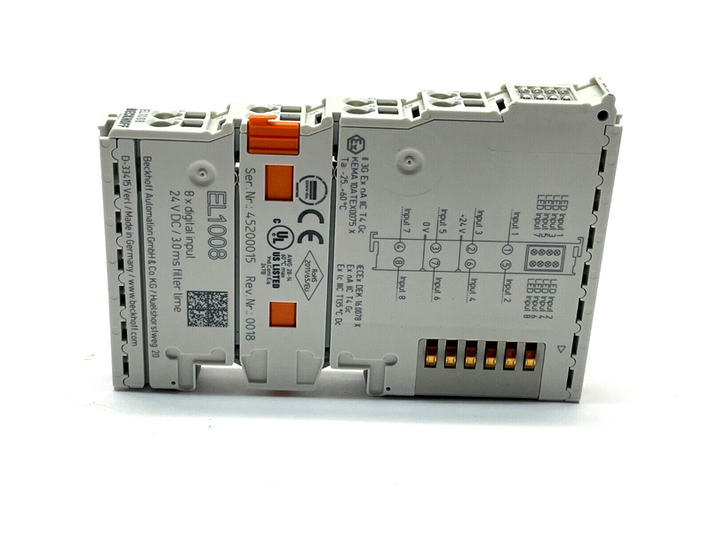 Beckhoff EL1008 Rev. 0018 EtherCAT Terminal 8-Channel Digital Input - Maverick Industrial Sales