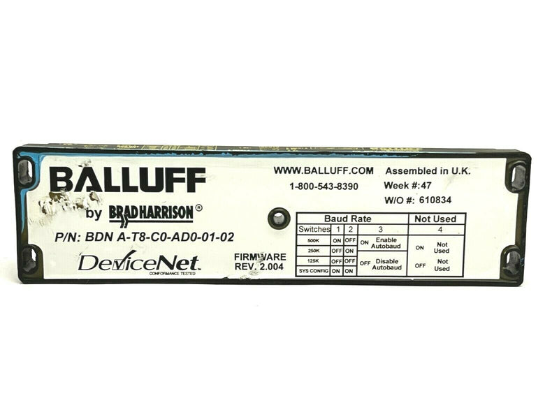 Balluff A-T8-C0-AD0-01-02 DeviceNet Input Module 8-Port Firmware Rev 2.004 - Maverick Industrial Sales