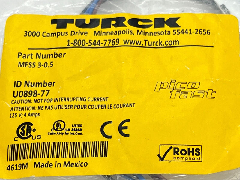 Turck MFSS 3-0.5 Actuator and Sensor Receptacle U0898-77 - Maverick Industrial Sales