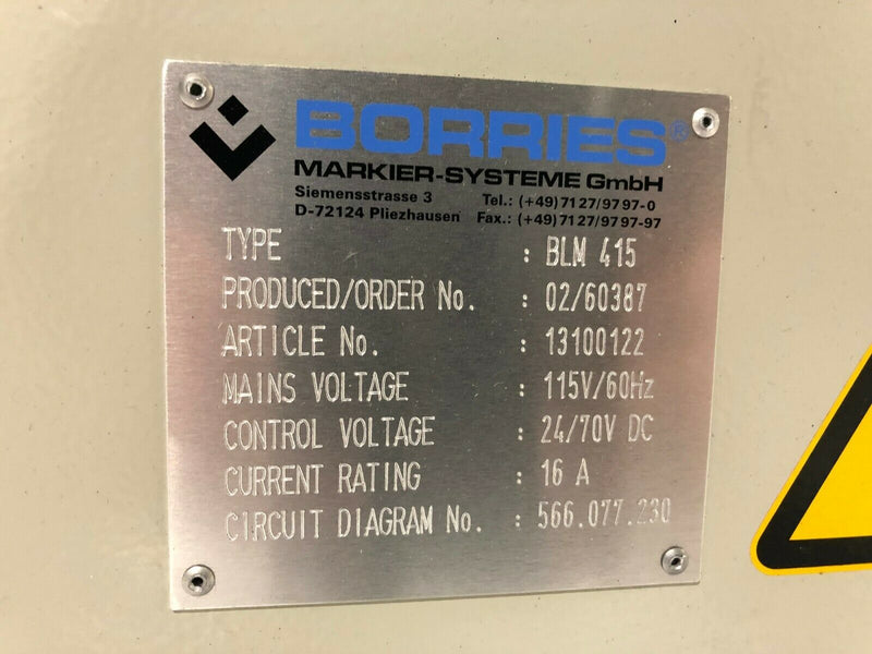 Borries Markier-Systeme Type BLM 415 Control Panel Cabinet Laser Engraver Marker - Maverick Industrial Sales