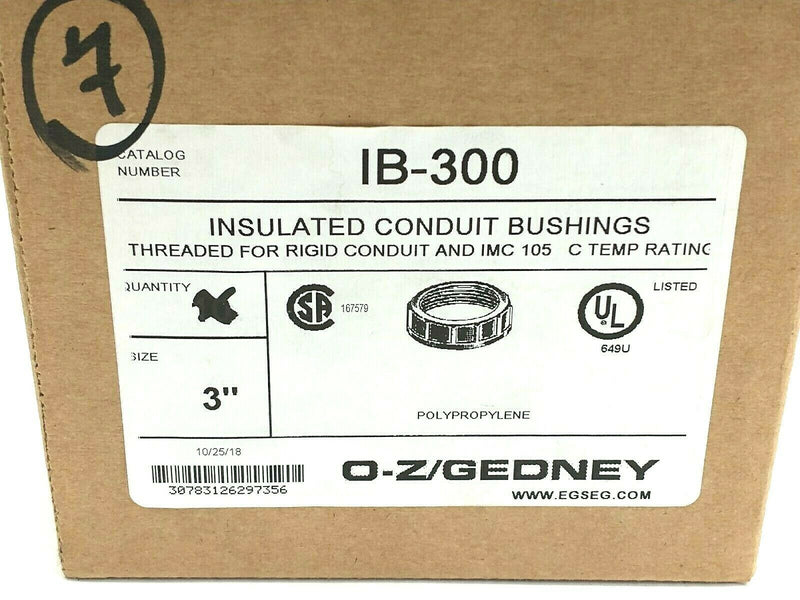 OZ Gedney IB-300 Insulating Threaded Conduit Bushing 3" Polypropylene BOX OF 7 - Maverick Industrial Sales