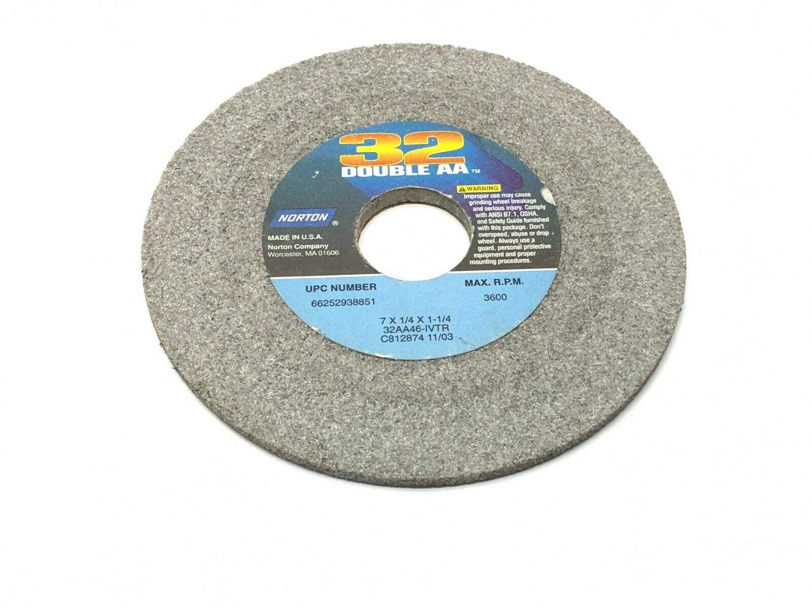 Norton 32AA46-IVTR Grinding Wheels 1-1/4" Bore 3600 RPM LOT OF 5 - Maverick Industrial Sales