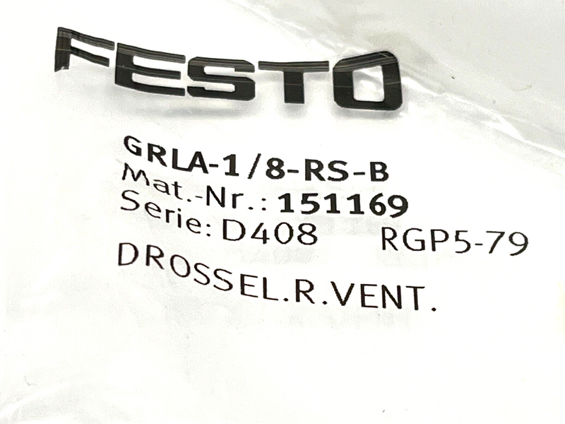 Festo GRLA-1/8-RS-B One-Way Flow Control Valve 151169 - Maverick Industrial Sales