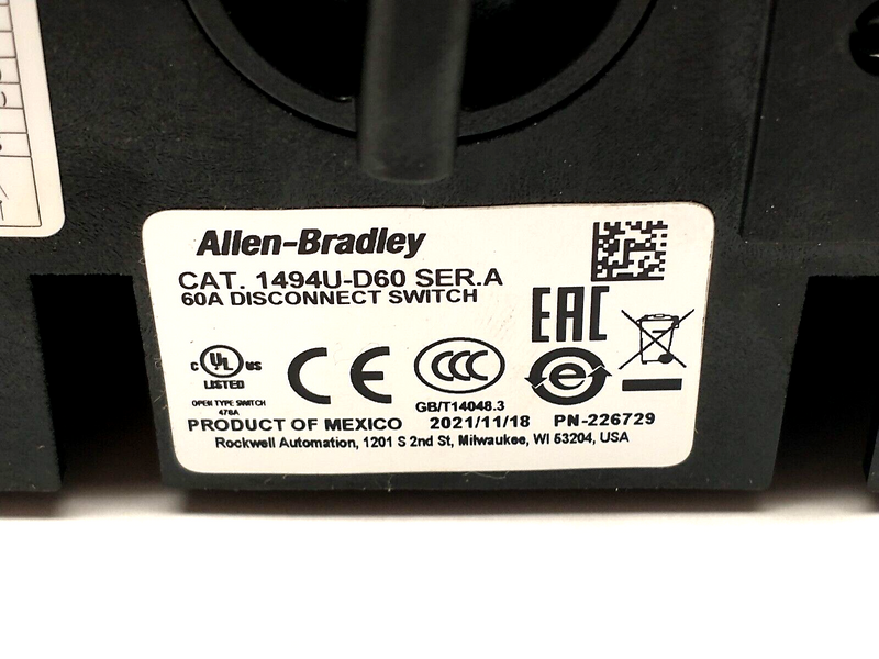 Allen Bradley 1494U-D60 Ser. A Visible Blade Universal Disconnect Mechanism 60A - Maverick Industrial Sales