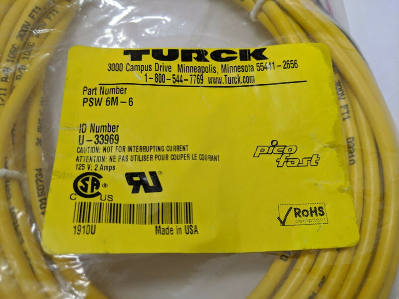 Turck PSW 6M-6 Picofast Single Ended Right Angle Cordset M8, 6 Pin U-33969 - Maverick Industrial Sales