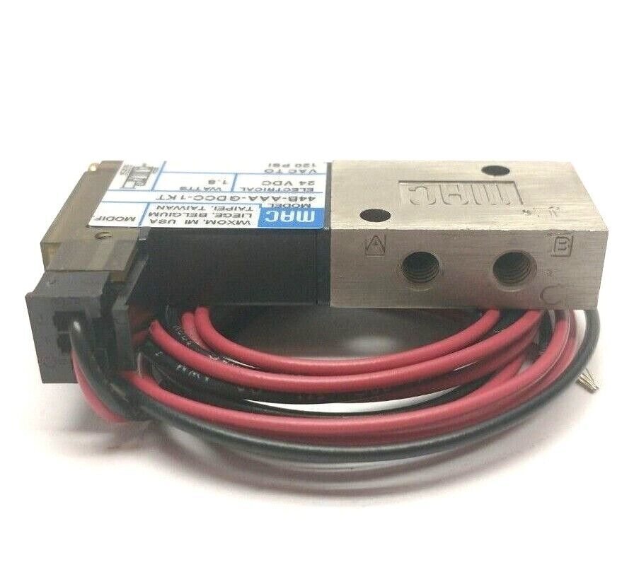 MAC Valves 44B-AAA-GDCC-1KT Solenoid Operated 4-Way Poppet Valve 24V 10-32 Ports - Maverick Industrial Sales