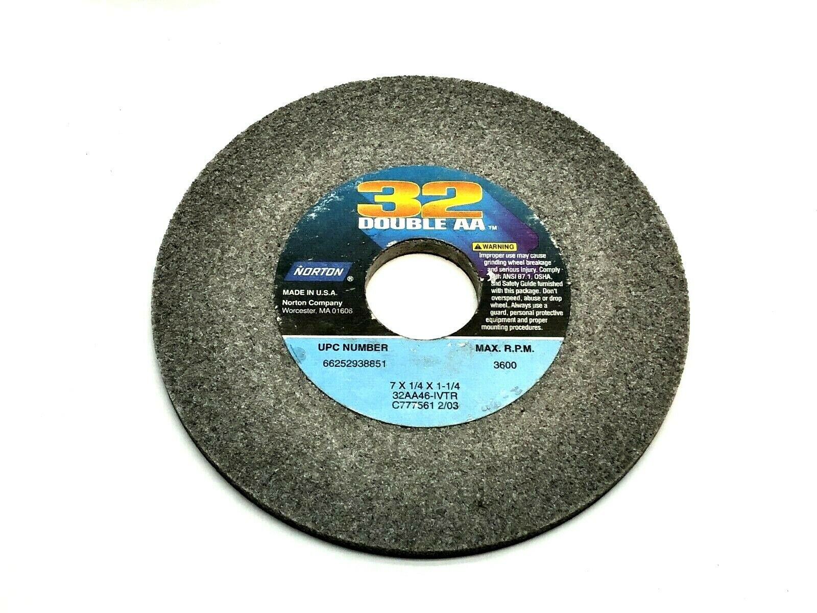 Norton 32AA46-IVTR Grinding Wheels 1-1/4" Bore 3600 RPM LOT OF 5 - Maverick Industrial Sales