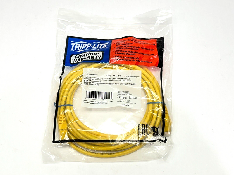 Tripp Lite N201-014-YW Cat6 Gigabit Yellow Snagless Patch Cable RJ45 Male 14ft - Maverick Industrial Sales