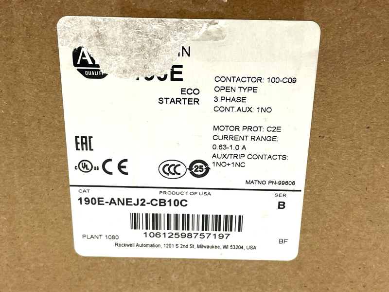 Allen Bradley 190E-ANEJ2-CB10C Ser. B Economy Starter w/ Breaker 0.63-1.00A - Maverick Industrial Sales