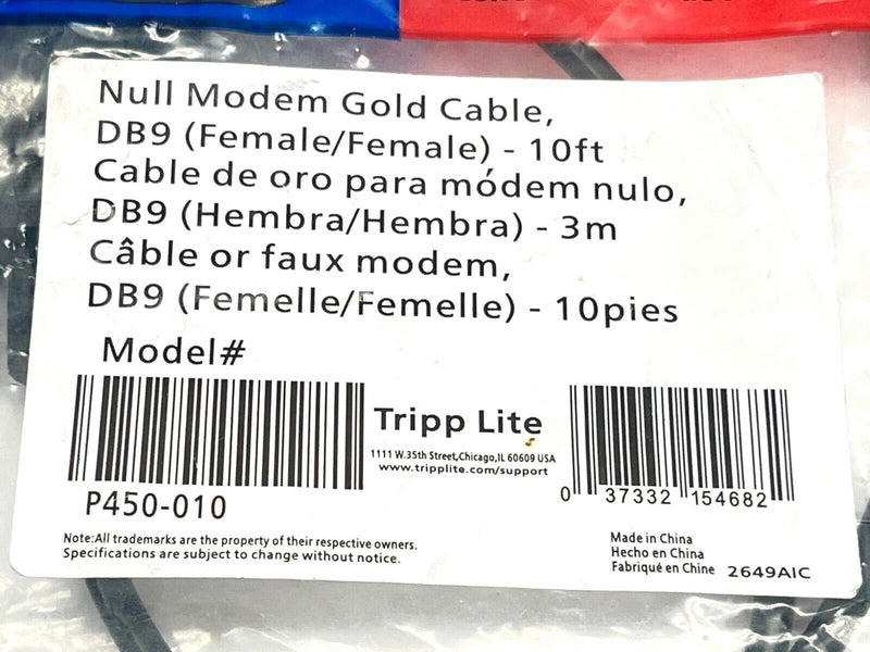 Tripp Lite P450-010 Modem Cable Gold DB9 to DB9 Female/Female 10FT 3m - Maverick Industrial Sales