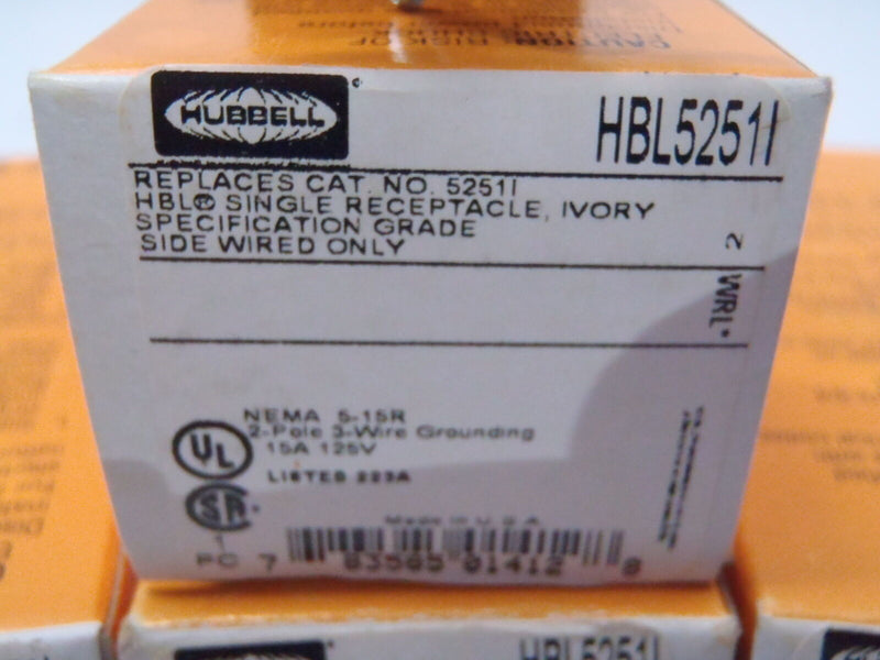 LOT OF 6 HUBBELL HBL5251I 15A 125V ivory single receptacle - Maverick Industrial Sales