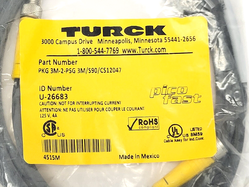 Turck PKG 3M-2-PSG 3M/S90/CS12047 Actuator & Sensor Cordset M8, 3-Pin 2m U-26683 - Maverick Industrial Sales