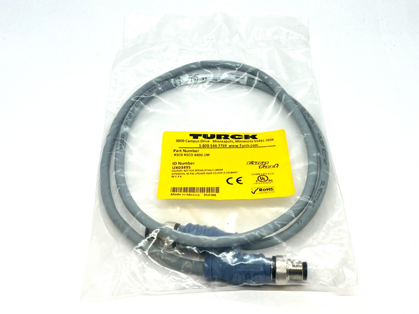 Turck RSCD RSCD 440G-1M Ethernet Cordset M12 Male UX03495 - Maverick Industrial Sales