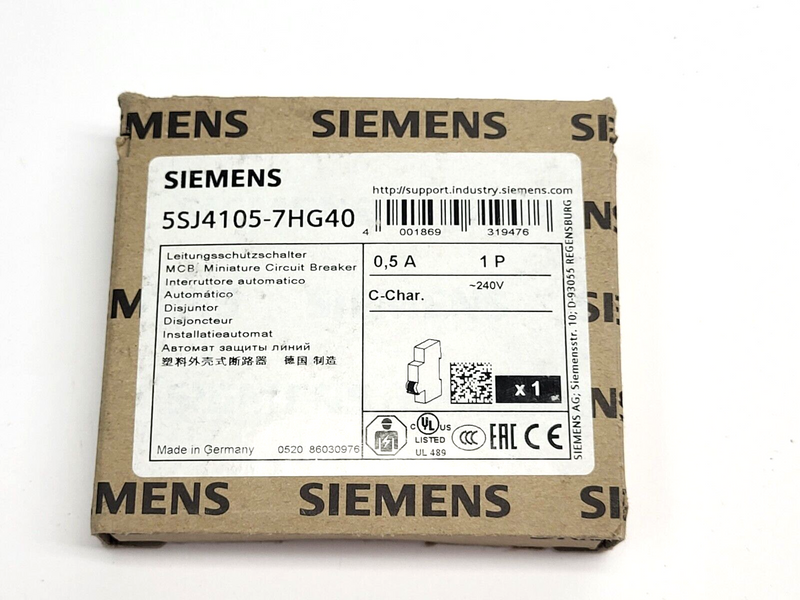 Siemens SJ4105-7HG40 Miniature Circuit Breaker 0.5A - Maverick Industrial Sales