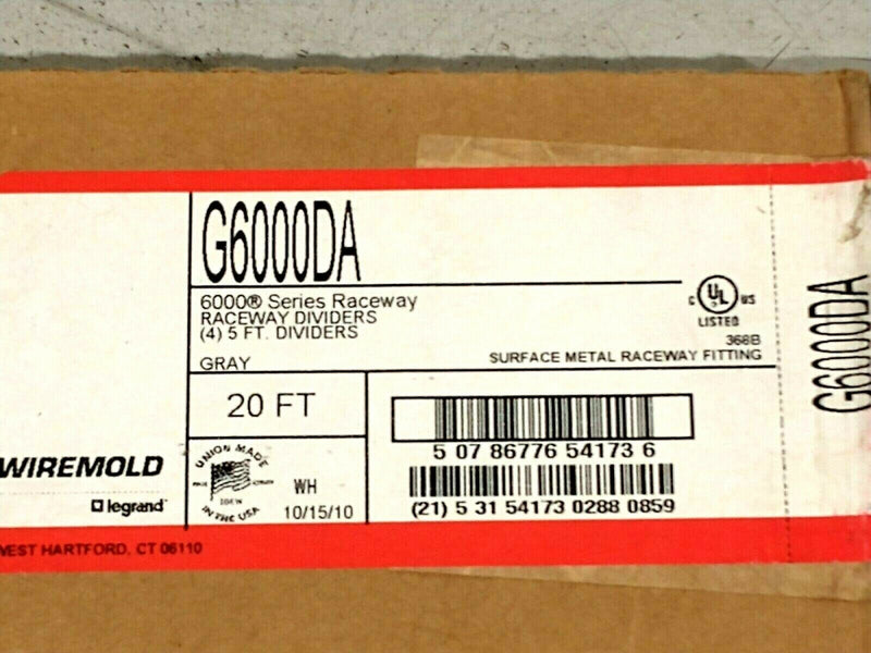 Wiremold G6000DA Raceway Divider Fitting Gray 6000 Series BOX OF 20 FT - Maverick Industrial Sales