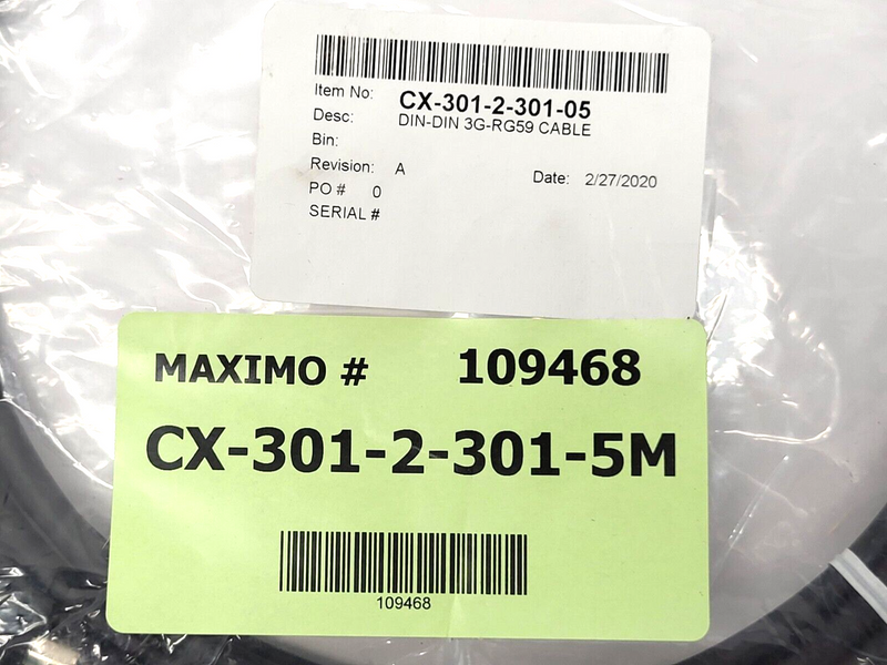 CXP-6 CX-301-2-301-05 Rev. A DIN to DIN 3G-RG59 Coax Cable - Maverick Industrial Sales