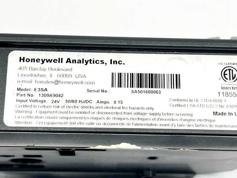 Honeywell E3SA E3Point Wall Mount Gas Monitor 0.15A 24V 1309A9042 NO CARTRIDGE - Maverick Industrial Sales