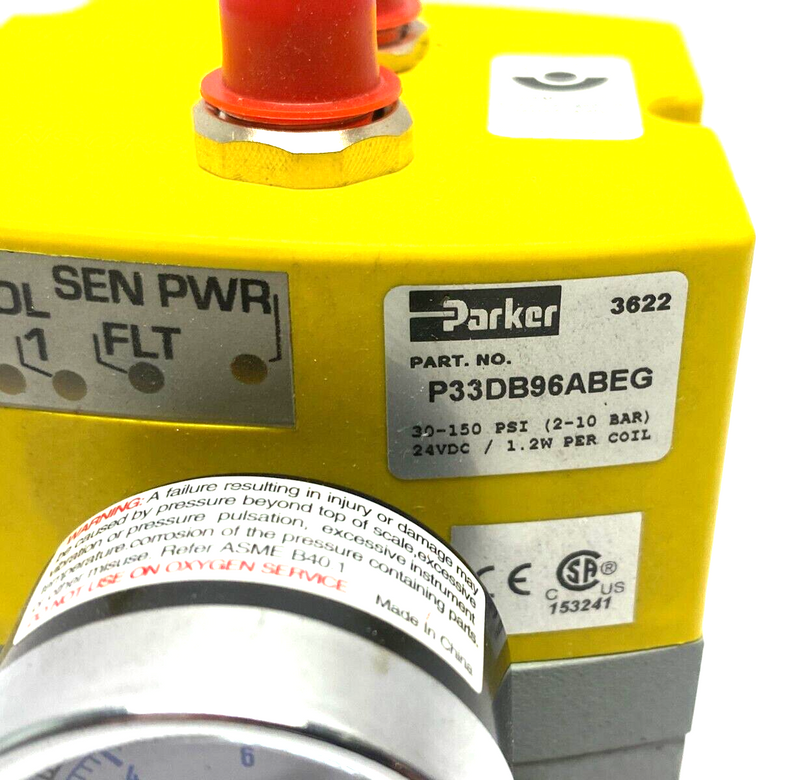 Parker P33DB96ABEG Pneumatic Safety Exhaust 24VDC 30-150psi 1.2W per Coil - Maverick Industrial Sales