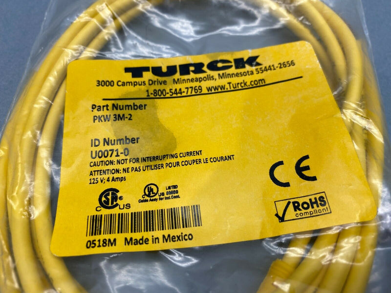 Turck U0071-0 ID / PK 3M-2 Picofast Single Ended Right Angle Cordset 2 Meter - Maverick Industrial Sales