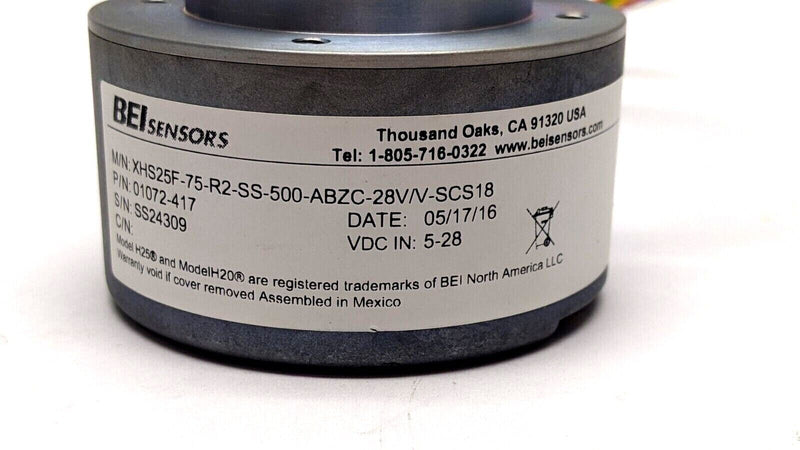 BEI 01072-417 Incremental Optical Encoder XHS25F-75-R2-SS-500-ABZC-28V/V-SCS18 - Maverick Industrial Sales