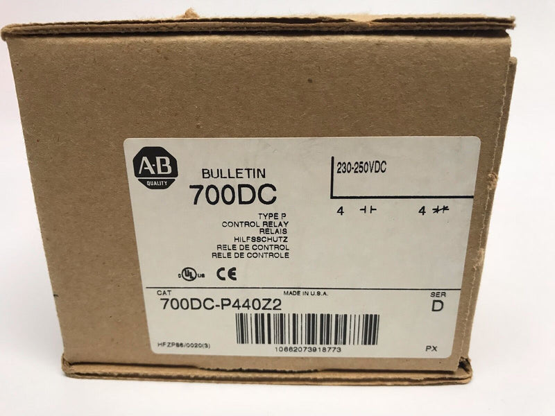 Allen Bradley 700DC-P440Z2 Ser. D Type P Control Relay 230-250 VDC - Maverick Industrial Sales